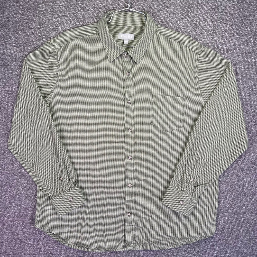 Ash & Erie Button Down Mens Large Olive Houndstooth Casual Cotton Long Sleeve